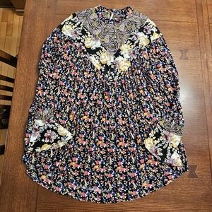 Free People Floral Boho Henley Dress Tunic XS